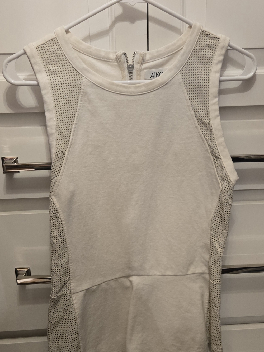 Aiko White Sleeveless Mesh Panel Tank Top